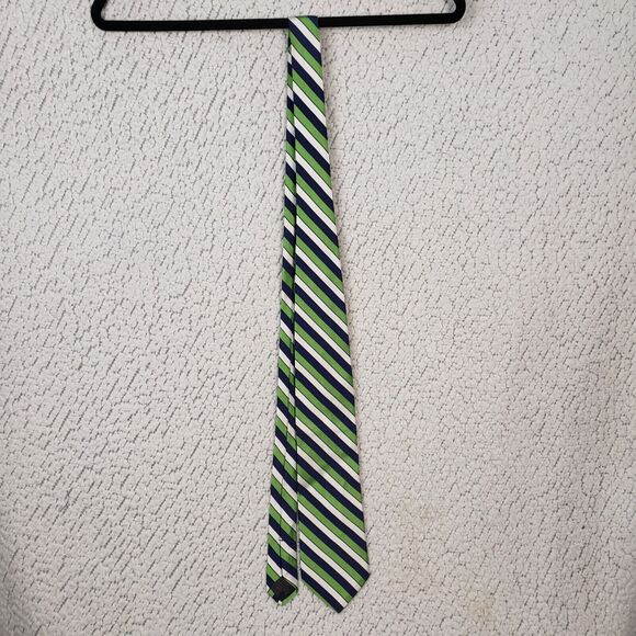 Brooks Brothers 100% Silk Tie OS Navy Green Stripe Preppy Officecore - Picture 1 of 8